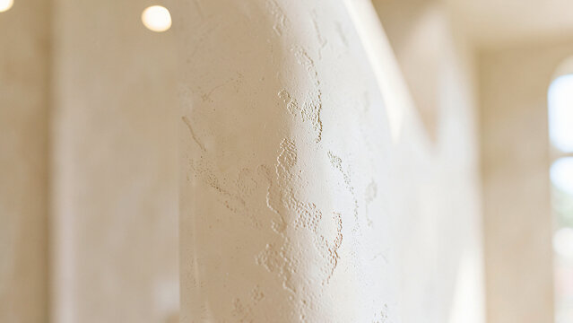 Close Detail Of Curved Plaster Wall In Blurred
