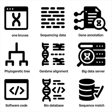 Database genomics code icon annotation software vector set dna tree genome snp