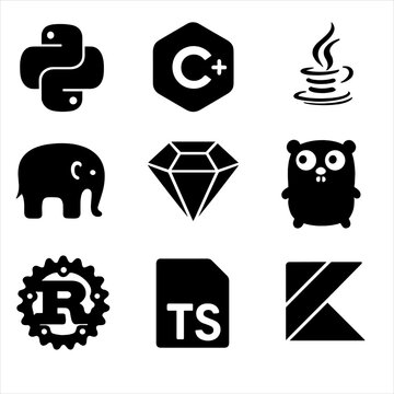 Java php ruby programming vector grid go logo elephant gem icons python