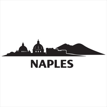 Naples skyline silhouette with iconic landmarks and mountain backdrop