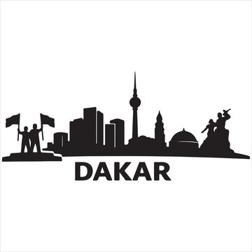 Silhouette illustration of dakar featuring landmarks and symbols