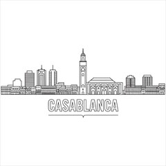 Obraz premium Elegant line drawing skyline of casablanca featuring the iconic hassan tower