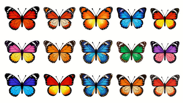 vector collection of 15 colorful butterflies in various patterns and vibrant hues