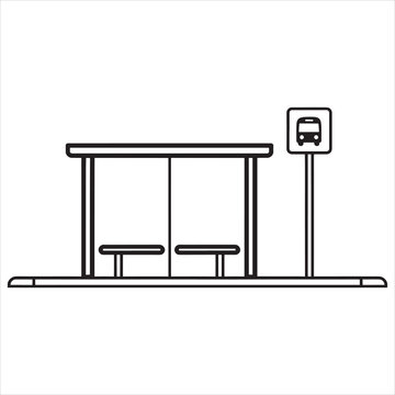 Bus stop bench with shelter and bus sign