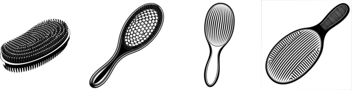 A sleek black rubber grooming curry comb in a 2D flat vector style with a clean white background