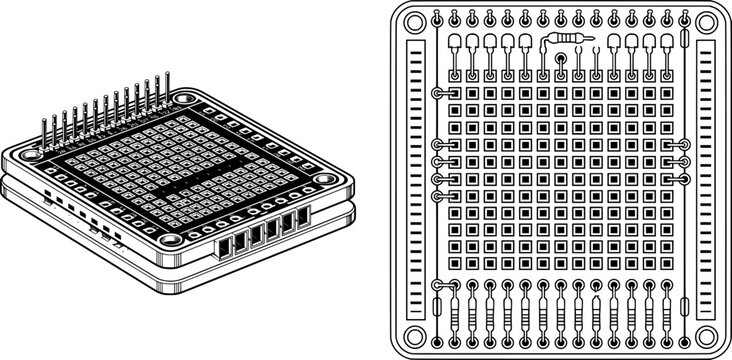 A minimalist black and white prototyping breadboard with a clean, modern design stands against a stark white background