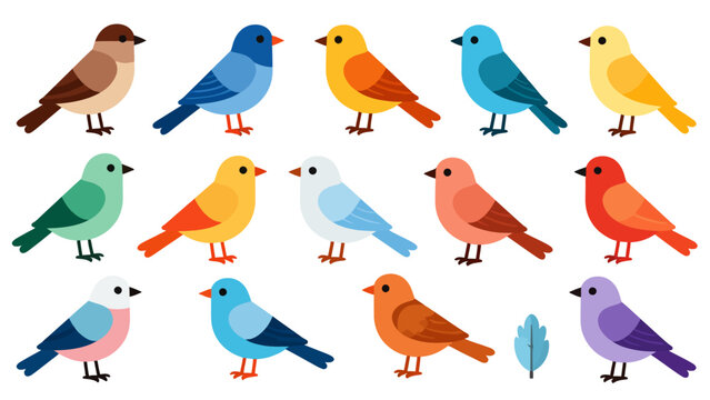 A collection of colorful vector birds in various shades and styles