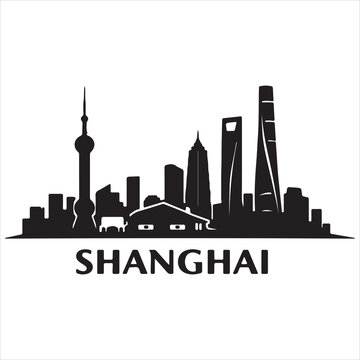 Iconic skyline silhouette of shanghai with notable landmarks