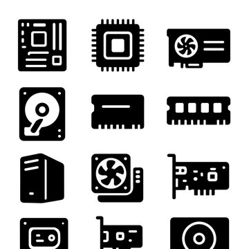 Ssd icons fan computer gpu power motherboard card vector icon supply ram