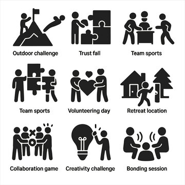 Icon creativity location trust game team vector room test challenge building volunteering