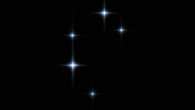Cartoon sparkle stars twinkling, sparkling white lights with flat doodle vector starry night sky effect, twinkling star blast motion graphics, shimmering star animation, 4k loop on black background.