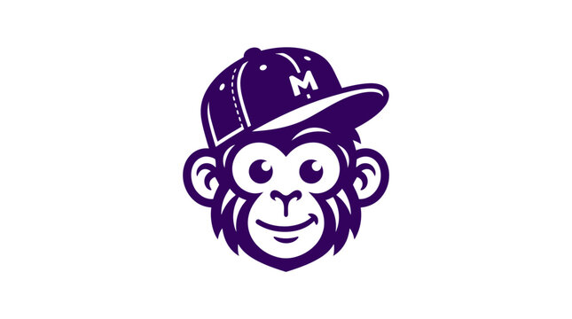 Purple cartoon monkey mascot head wearing a baseball cap.