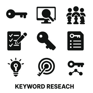 Keyword focus difficulty vector trends volume competition planner ideas research icons icon
