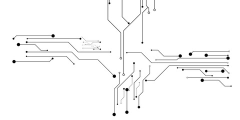 Obraz premium Abstract black circuit board lines and circles on a white background with transparent background