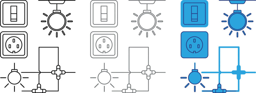 Electrical installation and lighting icons set