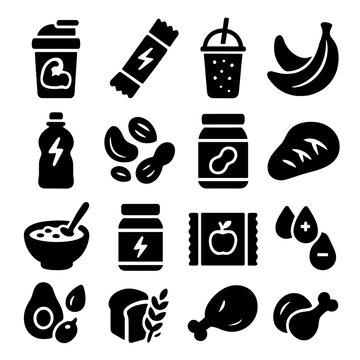 Muscle icon nuts icons healthy energy carbs fitness electrolytes nutrition vector snack