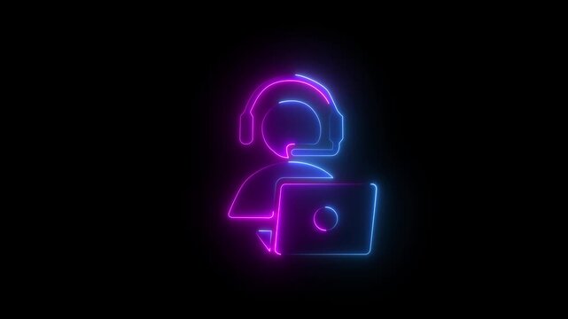 Glowing Neon Help desk Icon Animation Isolated on Black Background, HD Motion Graphic for Customer Support, Technical Assistance, Call Center, and Service Desk