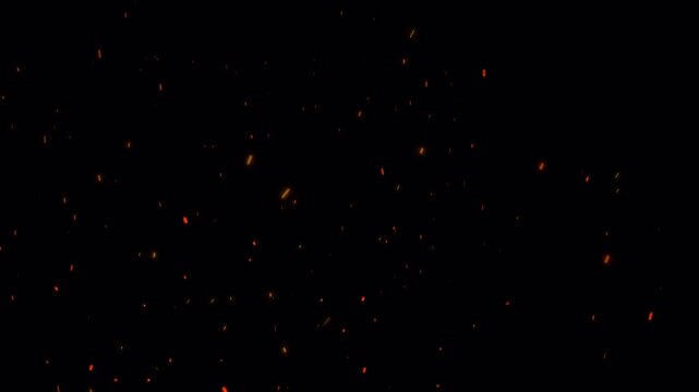 Realistic isolated fire sparks transparent background orange glowing floating embers ideal for campfire or bonfire visual effects.