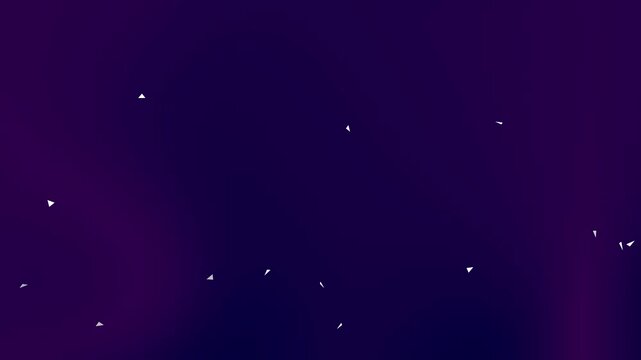 Triangles abstract explosion background geometric 4k animation video with a deep purple gradient loop. Abstract animation of white geometric triangles exploding on a dark purple backdrop.
