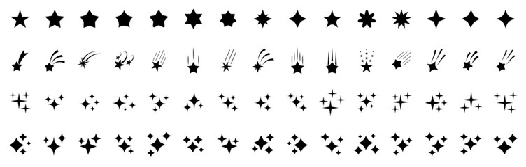 Fototapeta premium Stars icon collection. Different star shapes. Black stars icon set. Sparkle star icon set. Falling stars . Vector illustration
