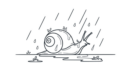 Hand-drawn snail in the rain, cartoon style, black and white illustration © Siap