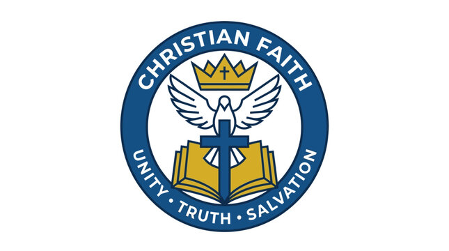 Christian faith logo with dove and crown.