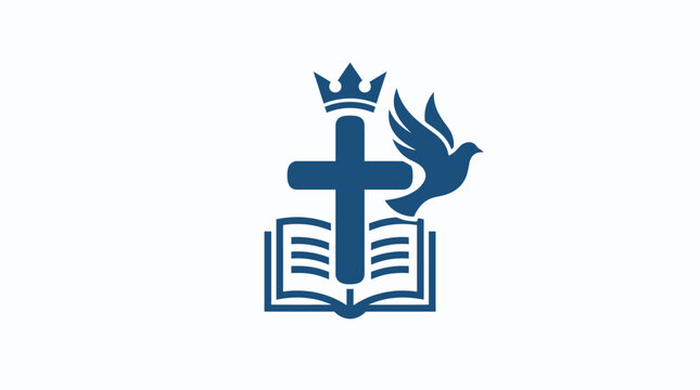 Christianity symbol with cross, book and dove.