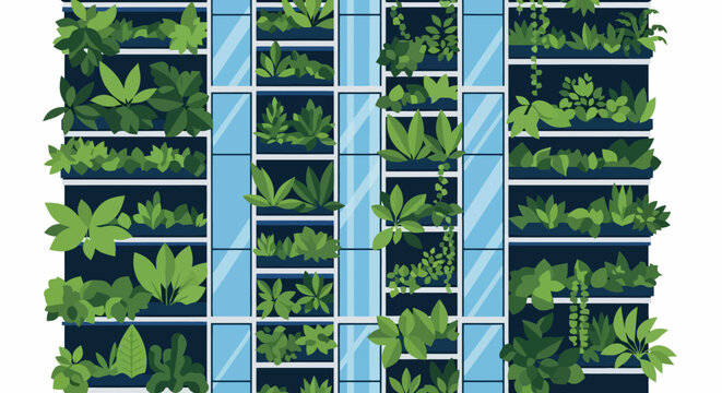 Vertical garden integrated into a modern building facade with plants