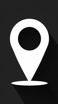 Large white map pin icon on dark background.