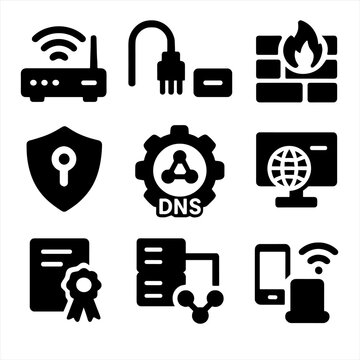 Vector configuration ip network cable address router hotspot setup connectivity server icons