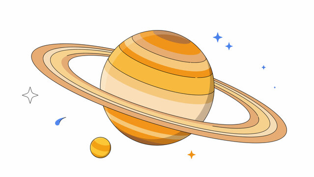 Saturn planet with rings and moons in outer space with stars