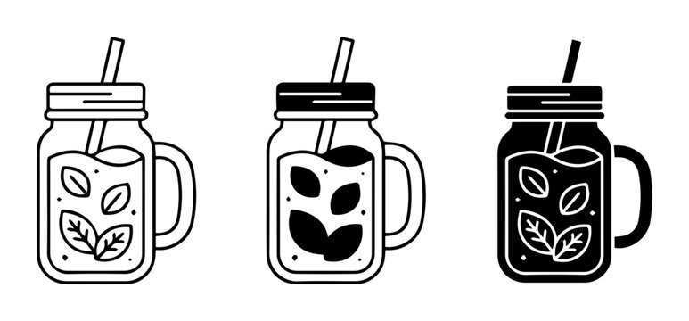 Mason Jar Drinks Icons: Refreshing Iced Tea, Cold Brew Coffee, Herbal Infusions, Summer Beverages