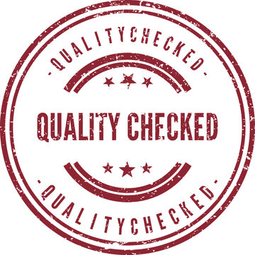 Distressed red circle rubber stamp with text QUALITY CHECKED on a clean white surface