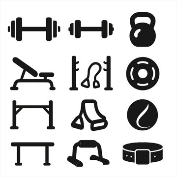 Ball kettlebell rack vector training trx plate icons bench icon bar strength