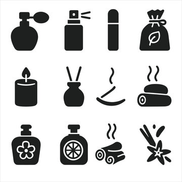 Scented bottle candle icon perfume icons collection scent vector diffuser rollerball stone