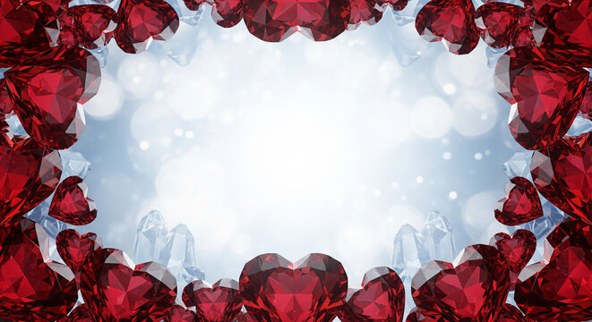 Ruby Crystal Heart Frame &ndash; Luxurious Photorealistic Gemstone Border for Elegant Design and Product Mockups