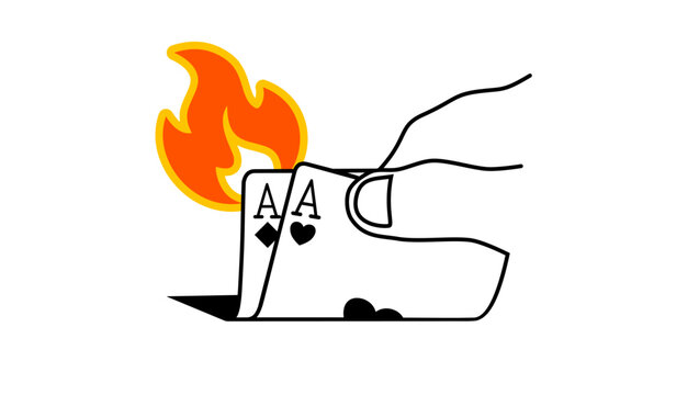 Gambling addiction, burning cards, color vector illustration