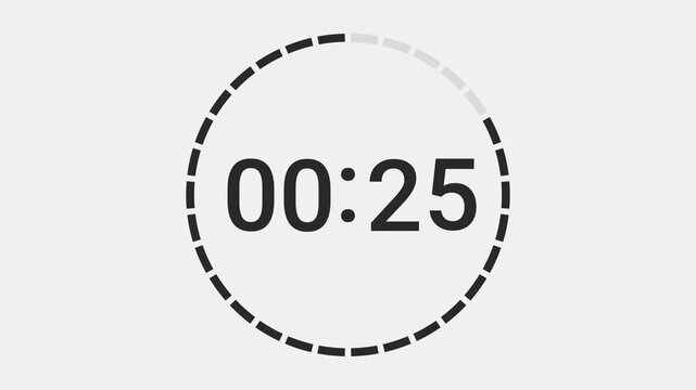 Video animation of a stopwatch with sliding numbers that count down from 30 seconds to zero - 30 second countdown.
