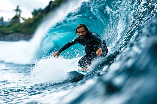 Professional Surfer Performing Aerial Maneuver on Wave &ndash; Generative AI &ndash; no real persons