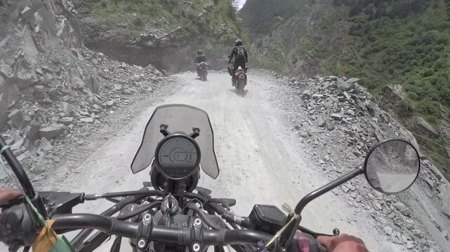 POV Motorcycle Ride Through Scenic Mountain Roads in Ladakh India