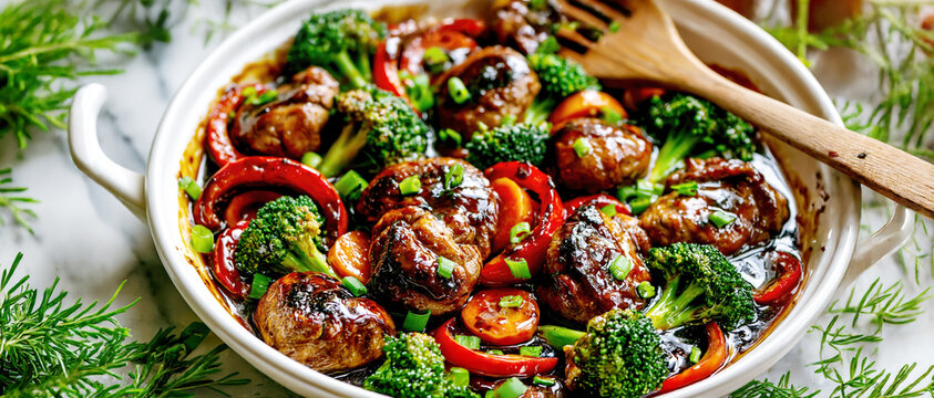 Glazed Chicken Stir Fry with Broccoli - AI Generative