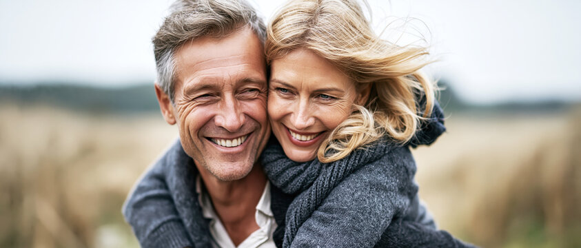 Happy Senior Couple Embracing in Forest AI Generative &ndash; no real persons