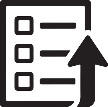 Checklist with upload arrow for task submission and cloud transfer UI black icon
