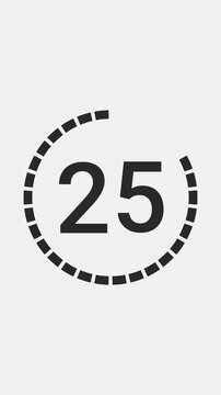 Vertical video animation of a stopwatch with sliding numbers that count down from 30 seconds to zero - 30 second countdown.