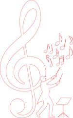 Fototapeta premium Orchestra conductor leads music with a treble clef and many flowing musical notes