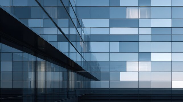 Modern Glass Facade Reflecting Sky and Light with Geometric Minimalism
