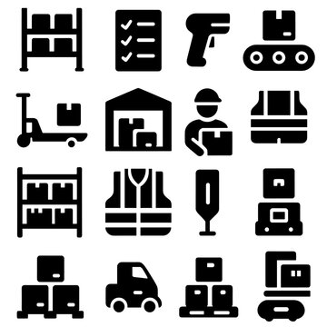 Icons picking bay robot warehouse vector list shelf icon jack transport scanner