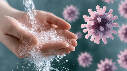 Fototapeta premium Concept of soapy handwashing protecting skin from bacteria and germs.