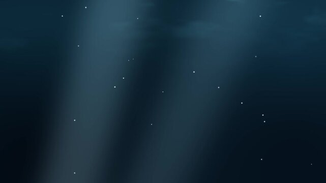 深海に光が差し込みプランクトンが光る神秘的な水中の背景