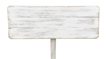 Weathered white wooden signpost with distressed paint, isolated on transparent background © Dan
